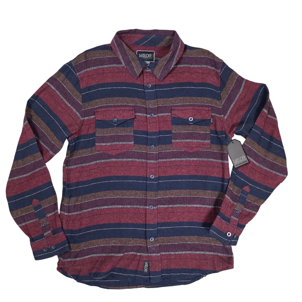Valor Collective Striped Herringbone‎ Button Down Shirt Mens Large Burgundy NEW